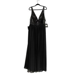 MACloth Womens Gown Dress US 16W Evening Black Sequin V-Neck Sleeveless NWT